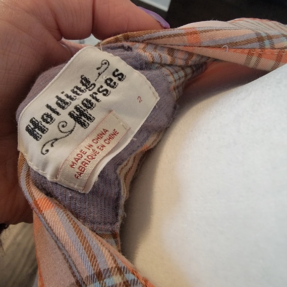 Anthropologie Holding Horses plaid peach wrap top, size 2 - Picture 5 of 6